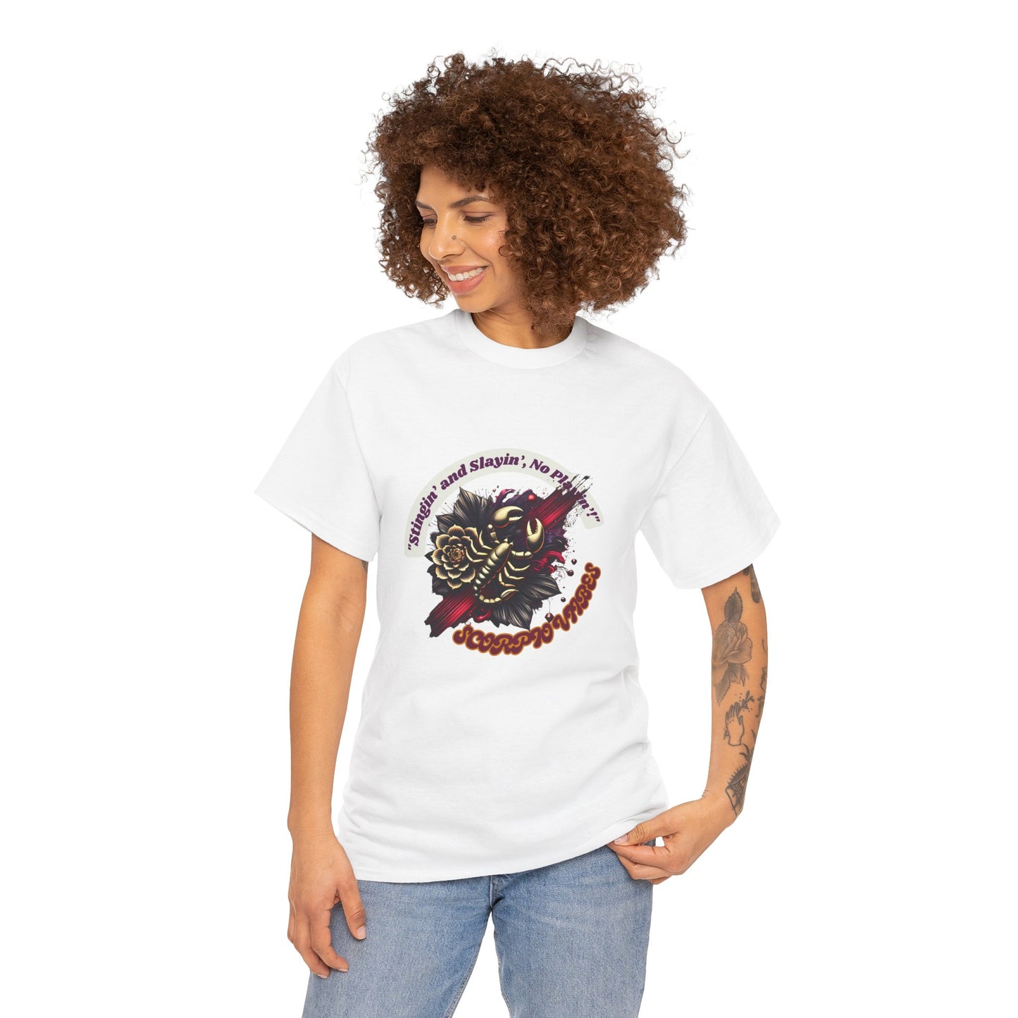 Scorpio Stinging and Slaying T- Shirt Unisex Heavy Cotton Tee